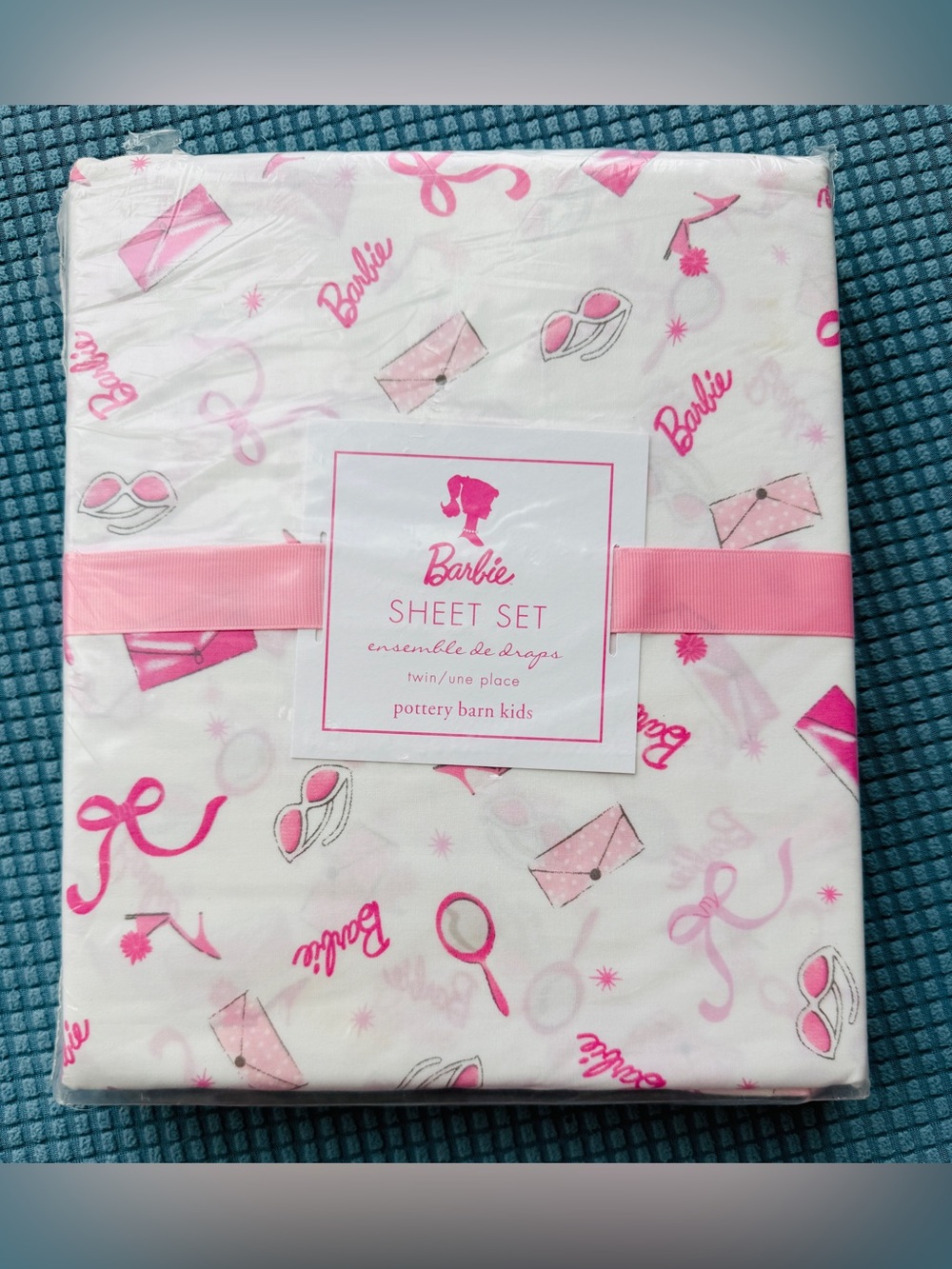 Pottery Barn Kids Barbie White and Pink Twin Sheet Set